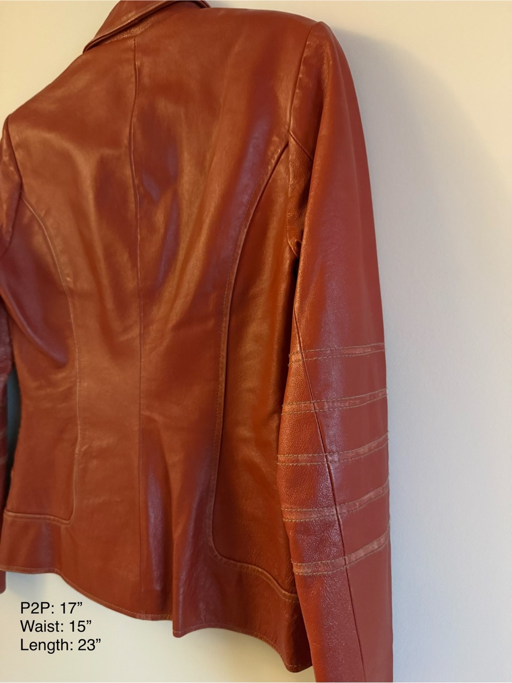 Vintage Y2K Rust Orange Leather Fitted Blazer Moto Jacket Size 6 - Picture 13 of 14